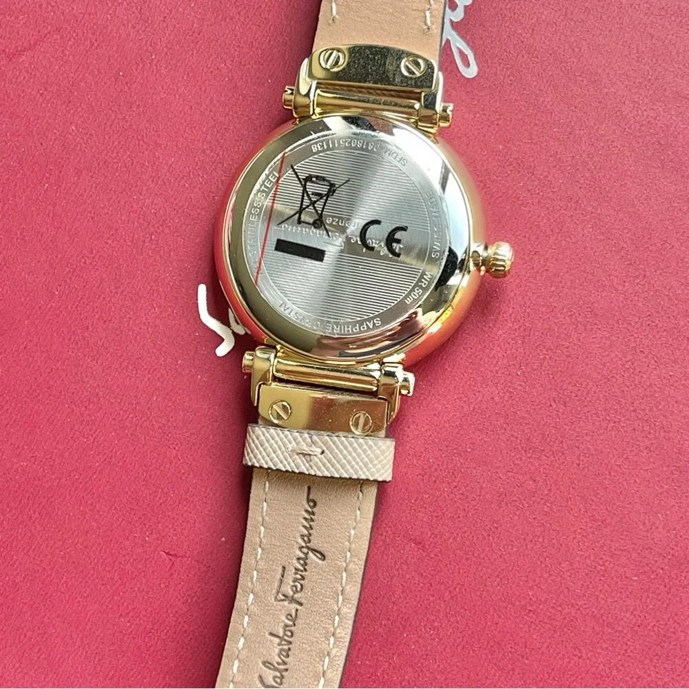 Salvatore Ferragamo Style Ladies Quartz Watch Pink Mother of Pearl Dial